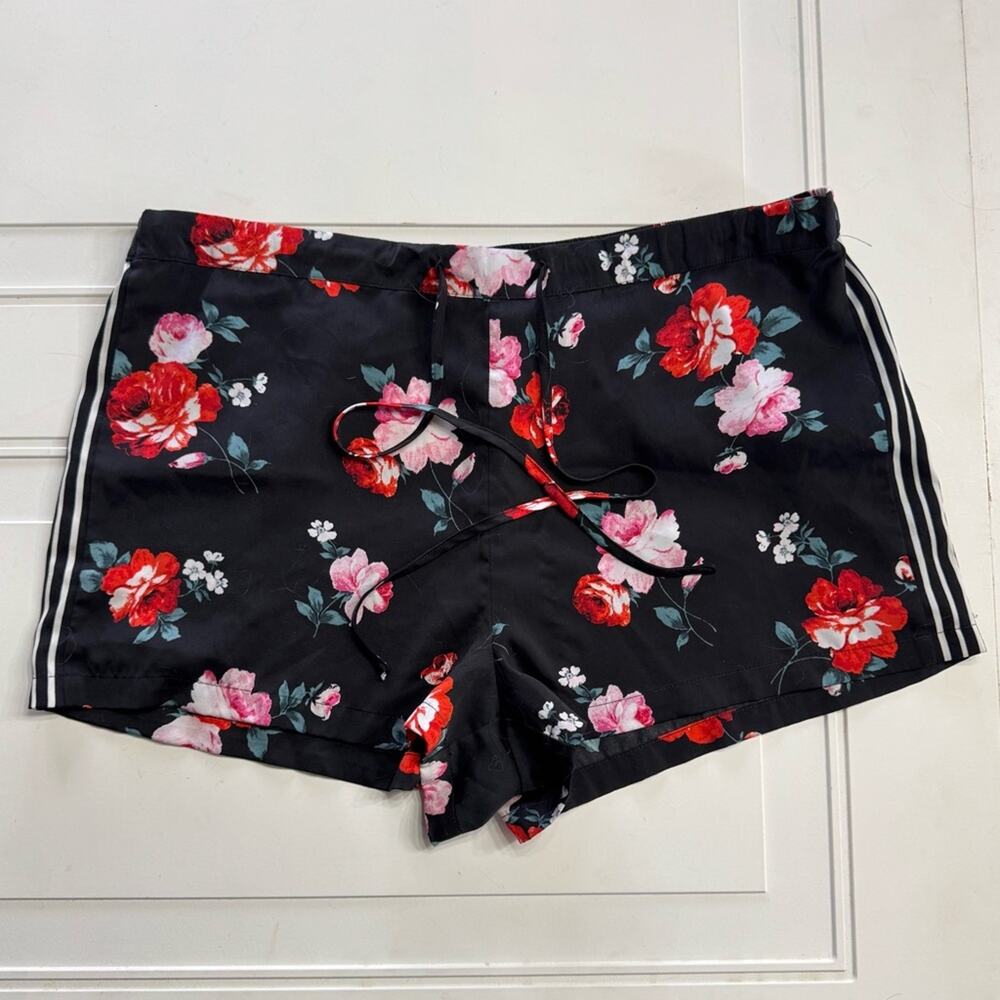 INC International Concepts Womens Sz L Black Floral Stripe Sleepwear Sleep Short